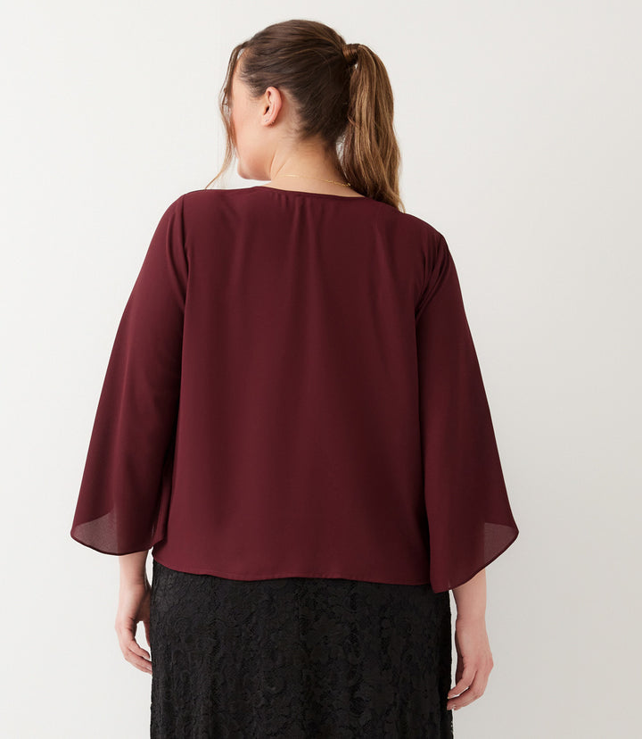 Plus Size Bracelet Sleeve Drape Front Crossover Top