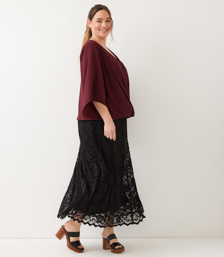 Plus Size Bracelet Sleeve Drape Front Crossover Top