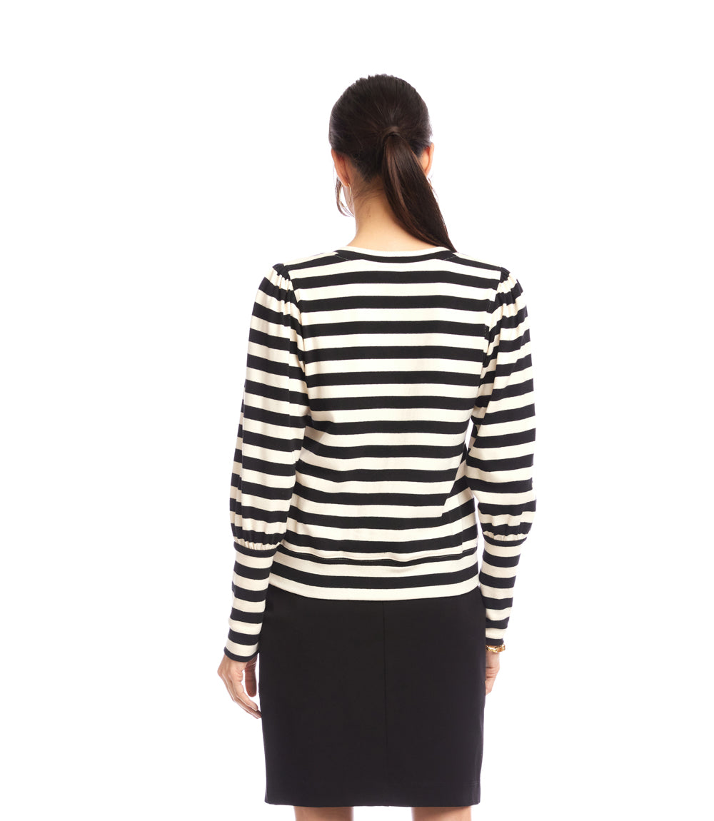 Stripe Bishop Sleeve V-Neck Top