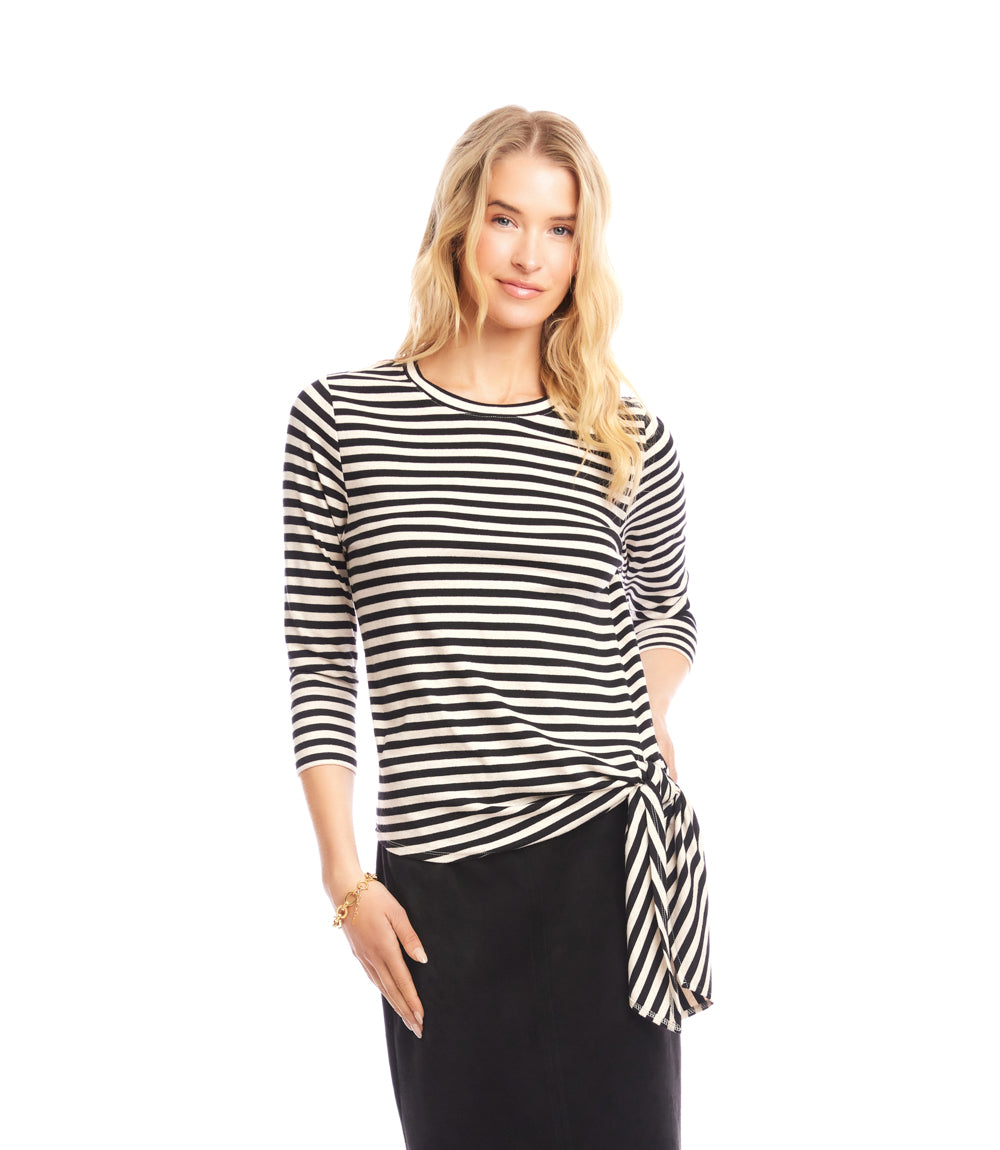 Stripe 3/4 Sleeve Side-Tie Top