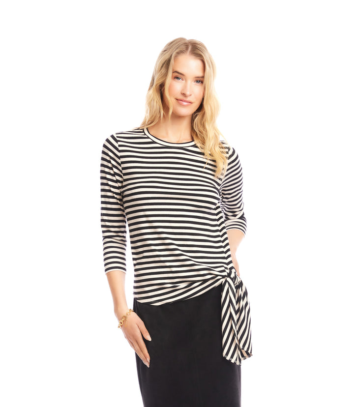 Stripe 3/4 Sleeve Side-Tie Top