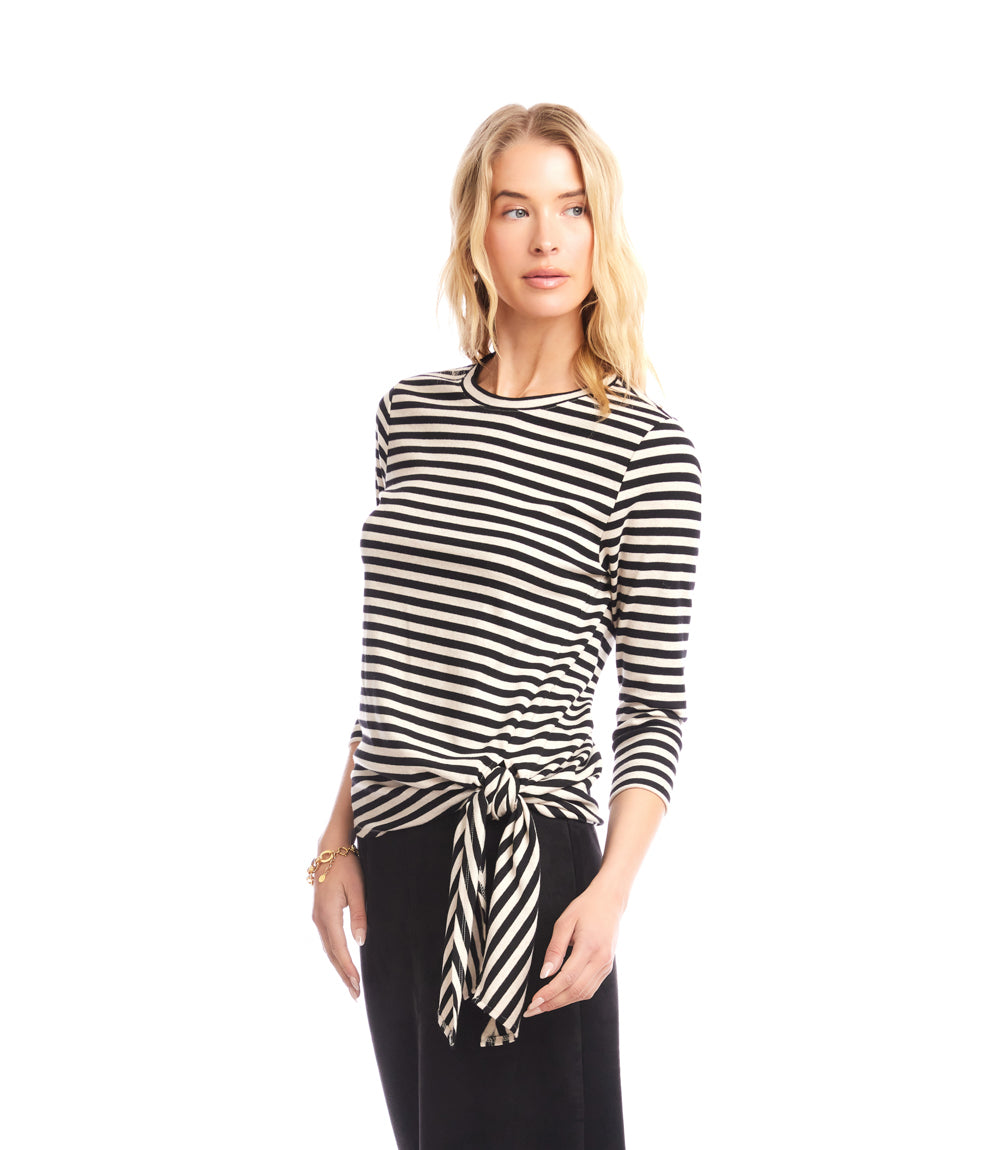 Stripe 3/4 Sleeve Side-Tie Top
