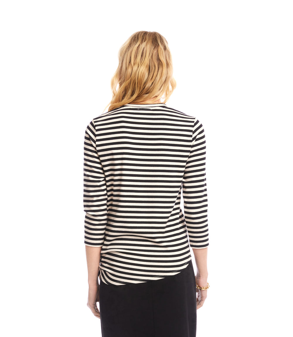 Stripe 3/4 Sleeve Side-Tie Top