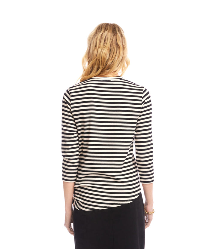 Stripe 3/4 Sleeve Side-Tie Top