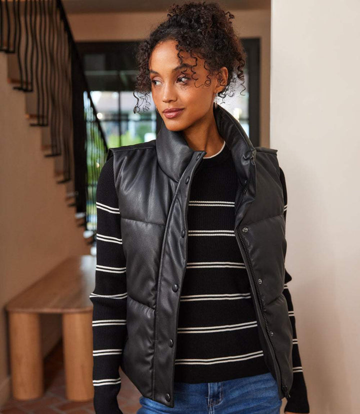 Faux Leather Quilted Puffer Vest