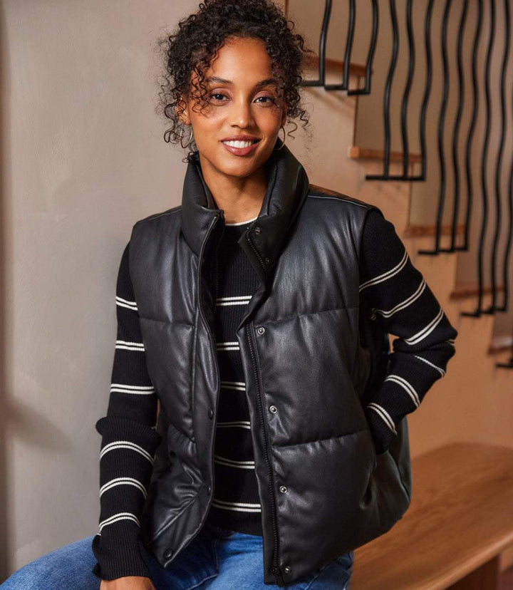 Faux Leather Quilted Puffer Vest
