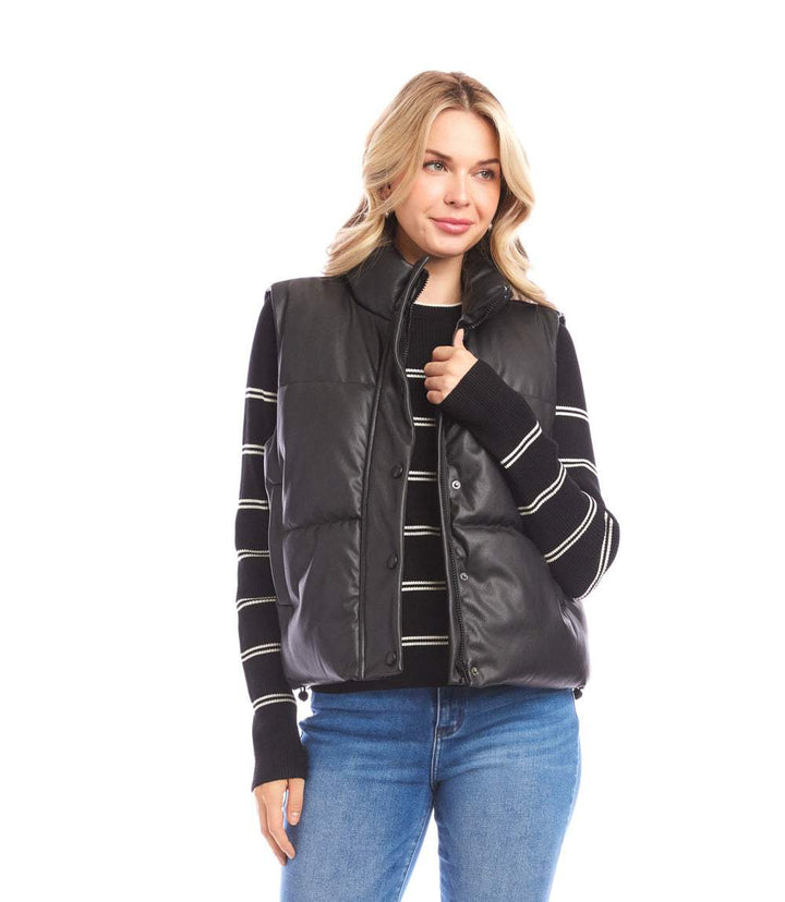Faux Leather Quilted Puffer Vest