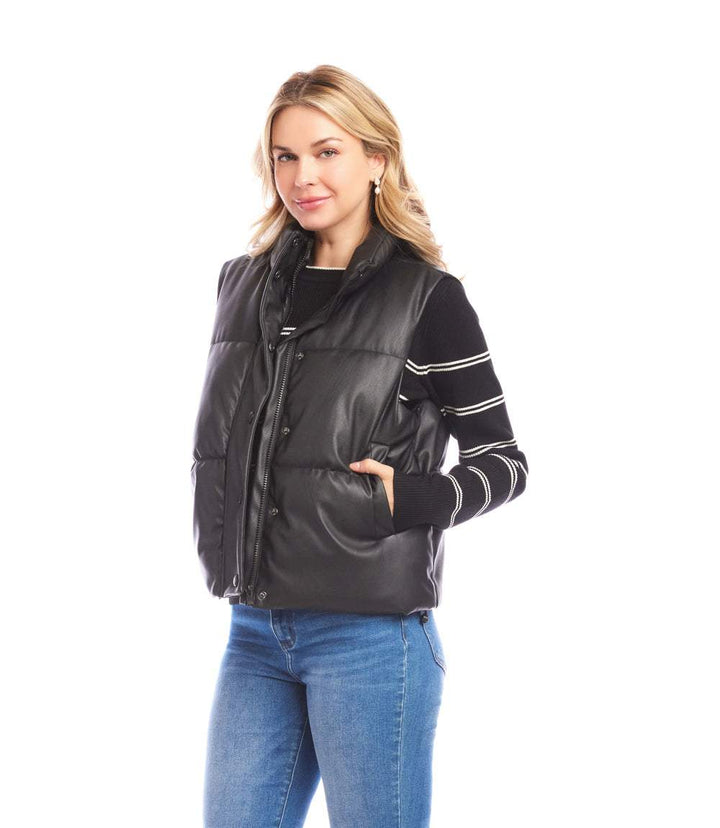 Faux Leather Quilted Puffer Vest