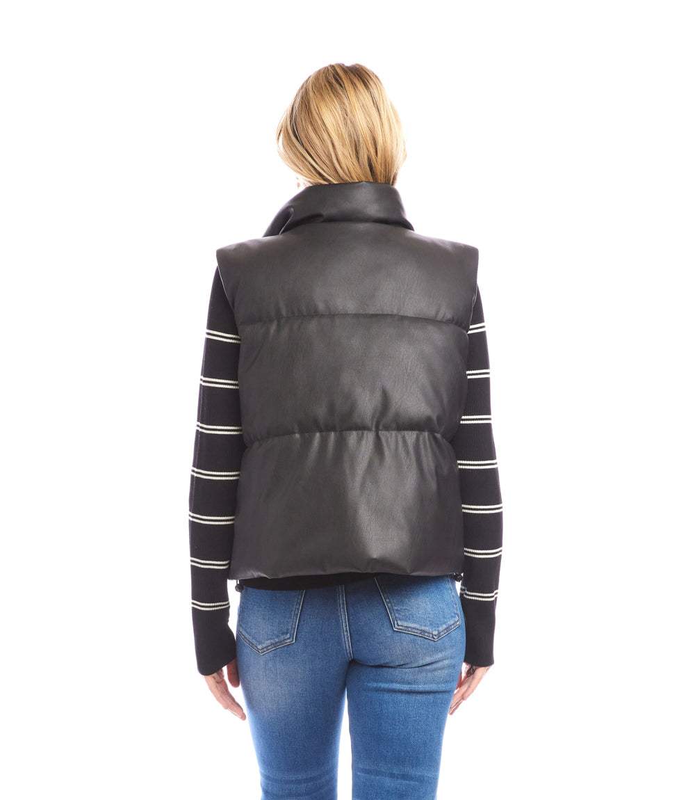 Faux Leather Quilted Puffer Vest