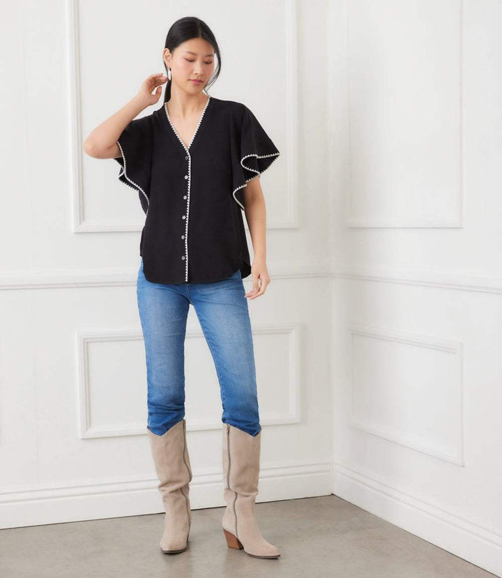 Flutter Sleeve Edge Stitch Top