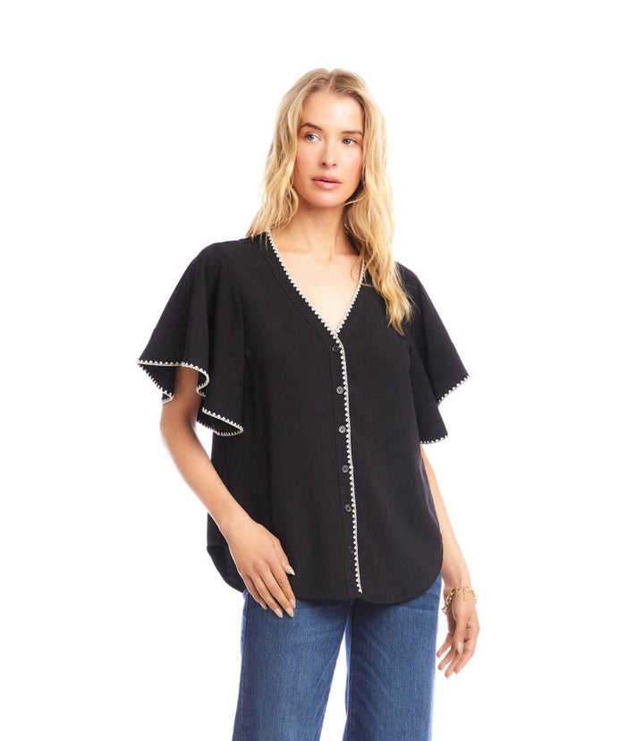 Flutter Sleeve Edge Stitch Top