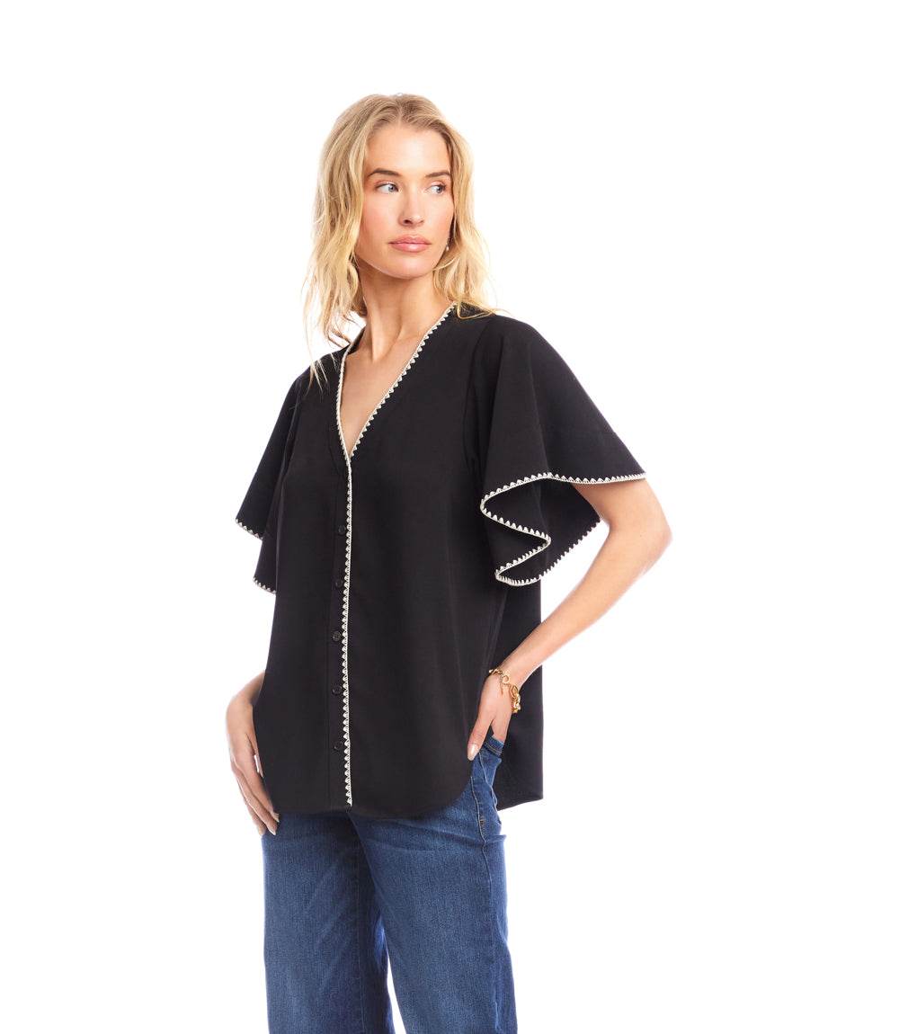 Flutter Sleeve Edge Stitch Top