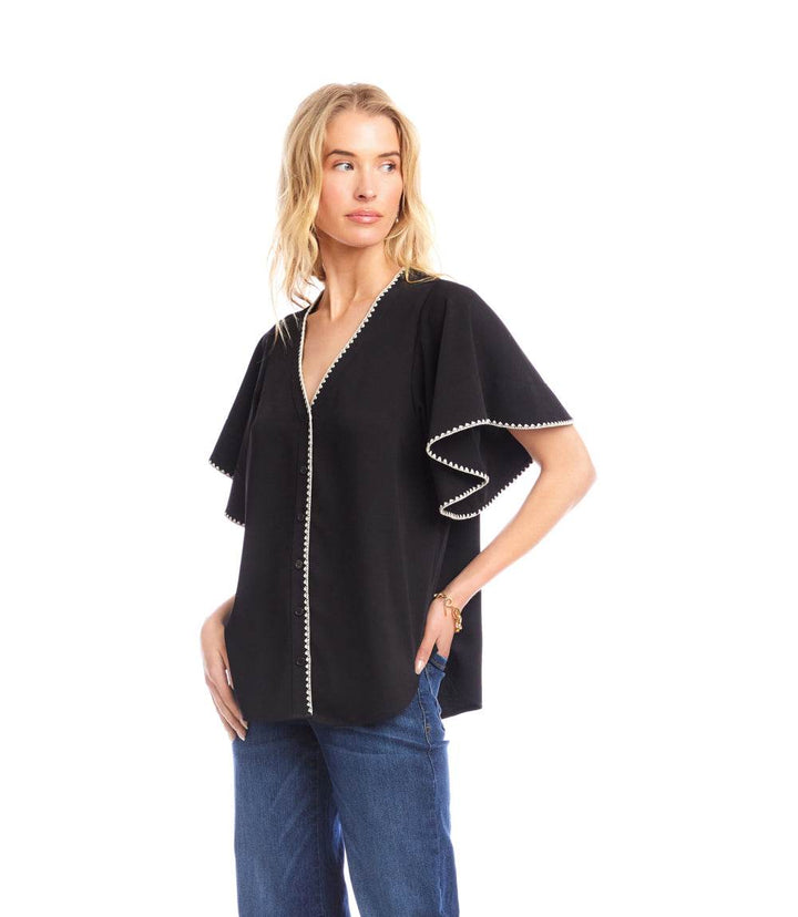 Flutter Sleeve Edge Stitch Top