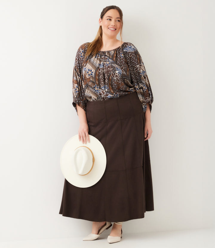 Plus Size Tiered Faux Suede Midi Skirt