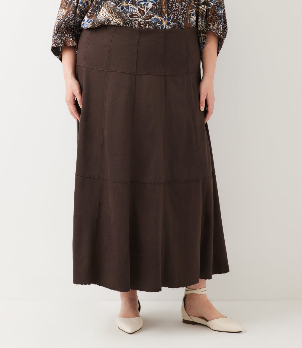 Plus Size Tiered Faux Suede Midi Skirt