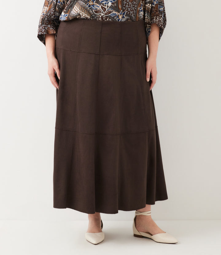 Plus Size Tiered Faux Suede Midi Skirt