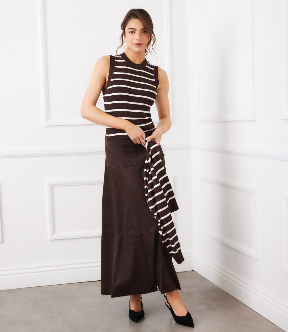 Tiered Faux Suede Midi Skirt