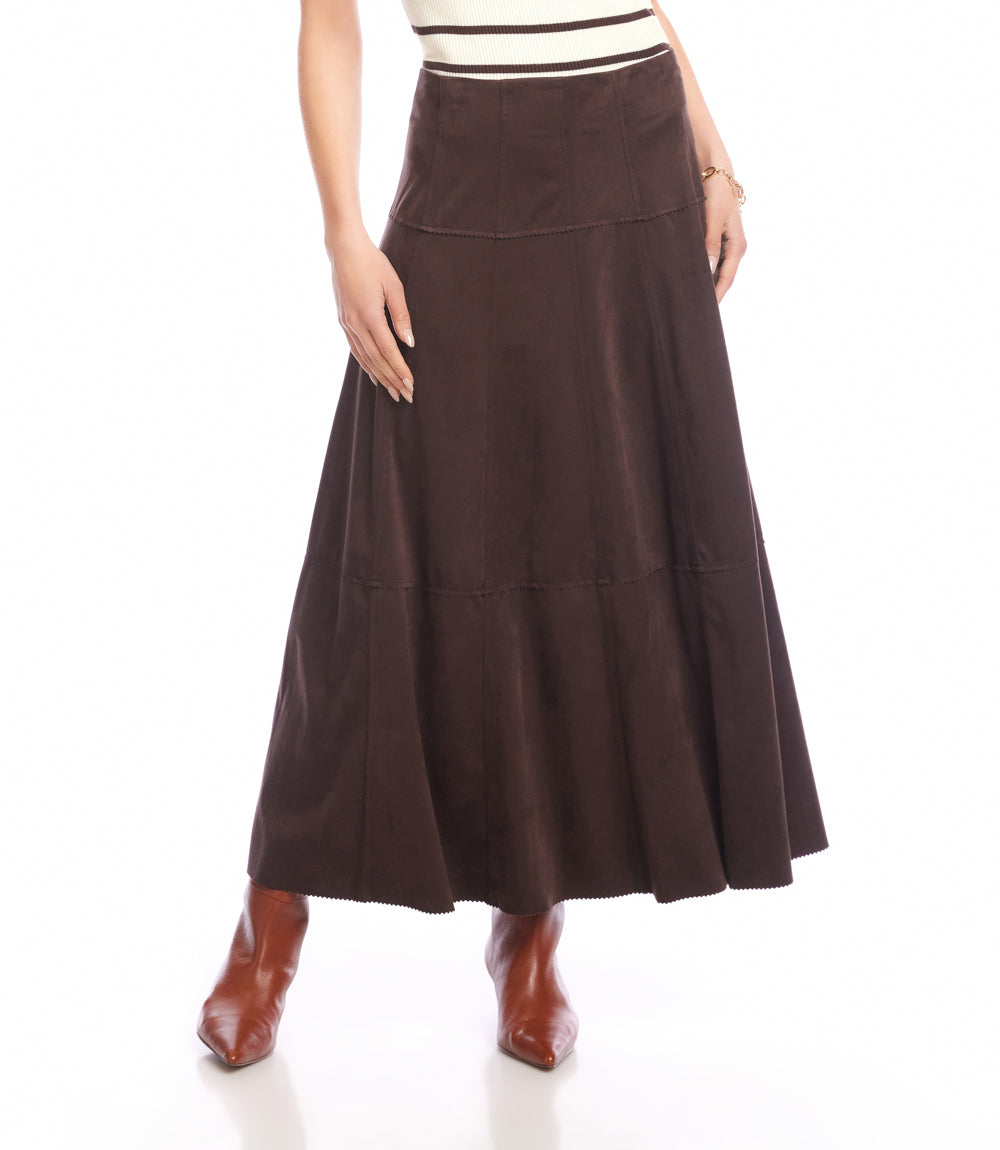Tiered Faux Suede Midi Skirt