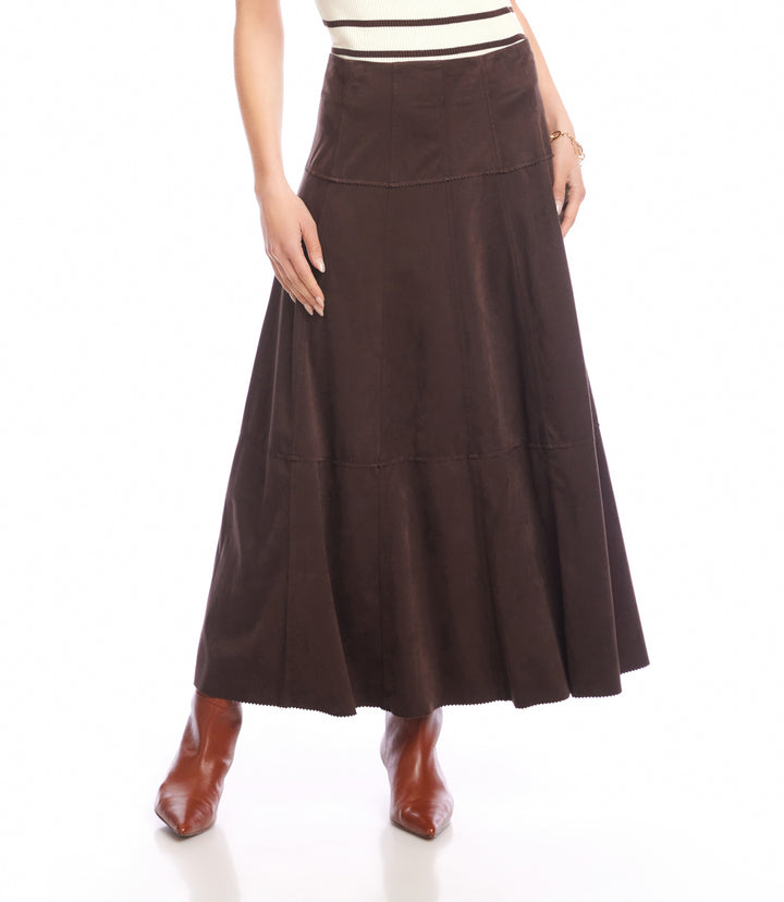 Tiered Faux Suede Midi Skirt