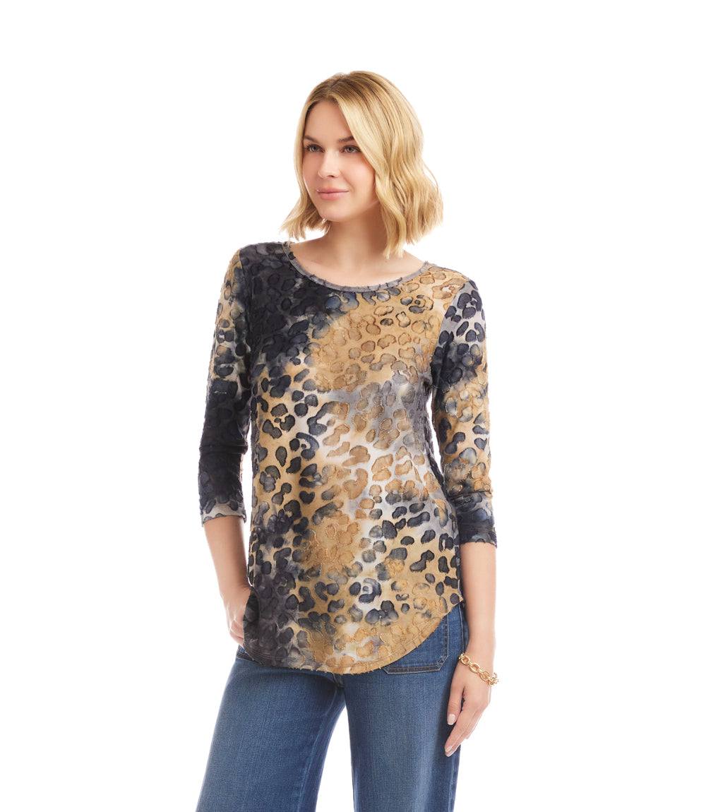 3/4 Sleeve Burnout Shirttail Top