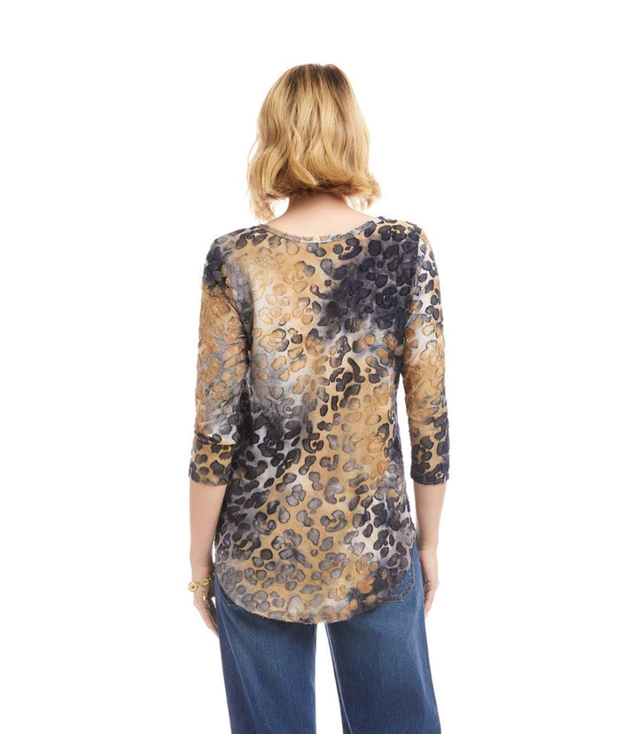3/4 Sleeve Burnout Shirttail Top
