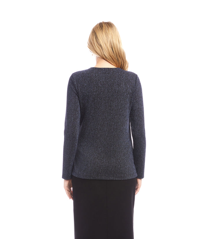 Long Sleeve Metallic Knit Side-Tie Top