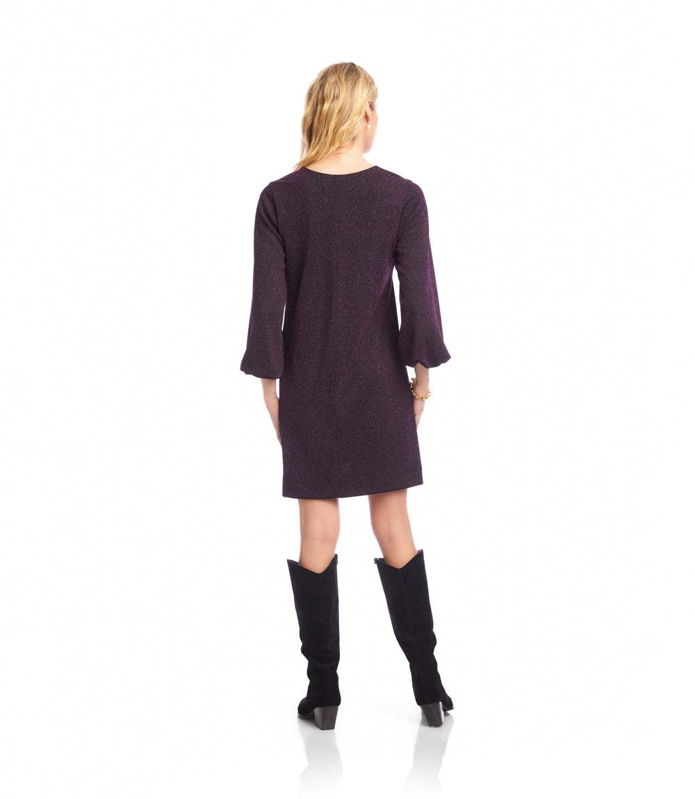Blouson Sleeve Metallic Knit Dress - Elegant V-Neck Design Karen Kane Blouson Sleeve Metallic Knit Dress - Elegant V-Neck Design Karen Kane