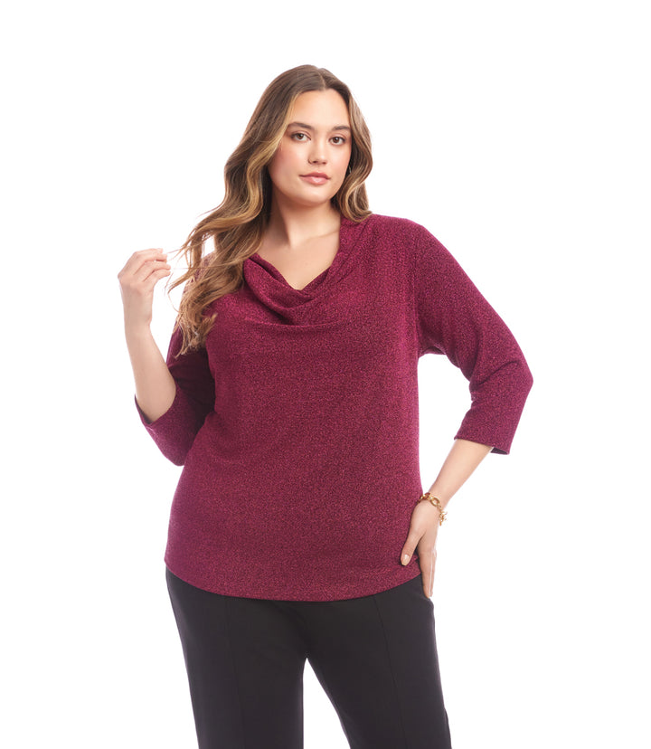 Plus Size 3/4 Sleeve Drape Front Top
