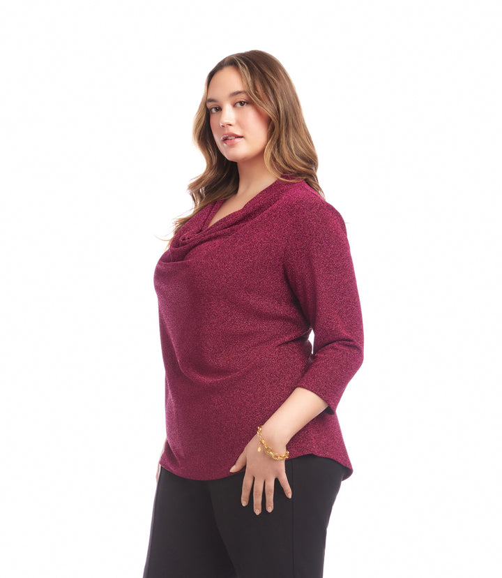 Plus Size 3/4 Sleeve Drape Front Top