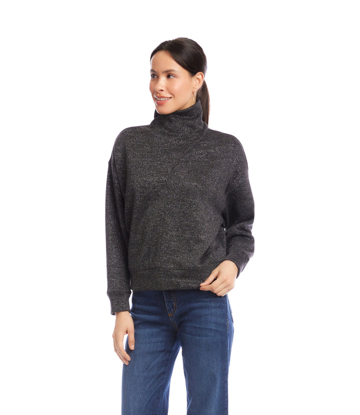 Petite Size Long Sleeve Faux Wrap Turtleneck Top
