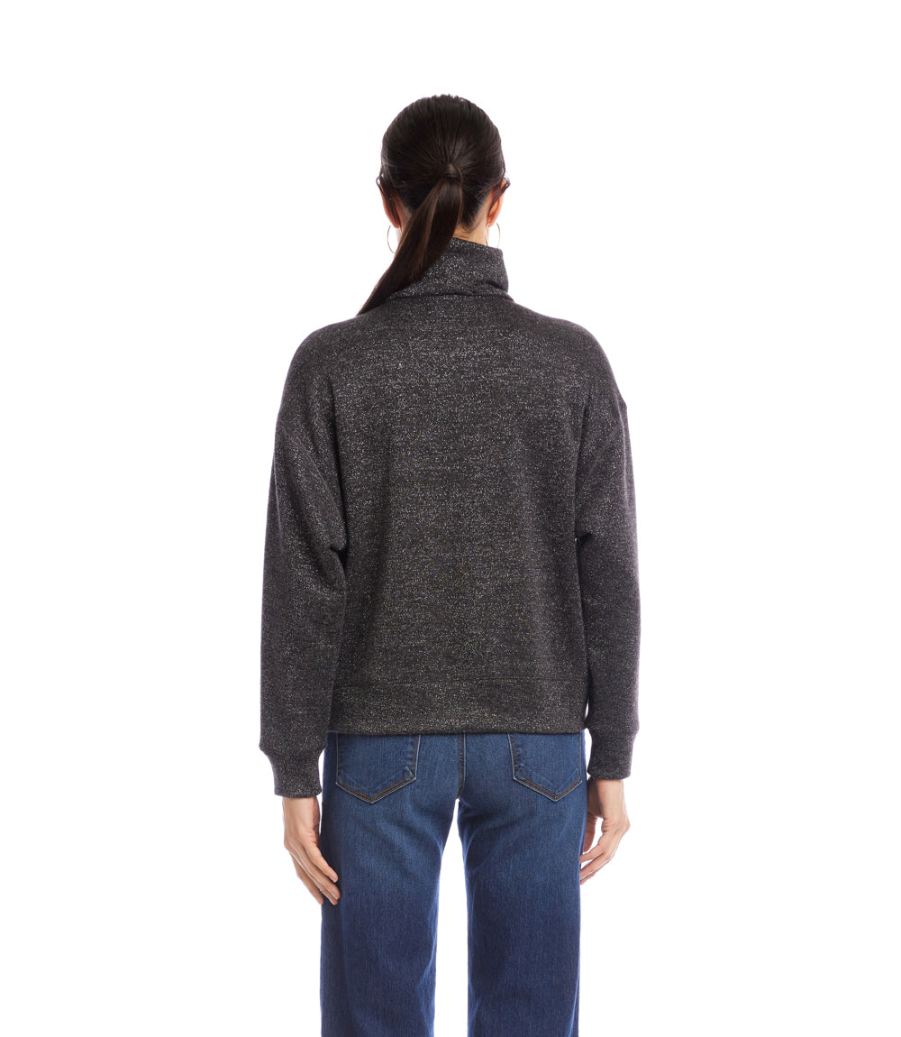 Petite Size Long Sleeve Faux Wrap Turtleneck Top