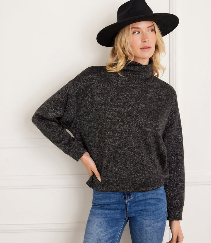 Petite Size Long Sleeve Faux Wrap Turtleneck Top
