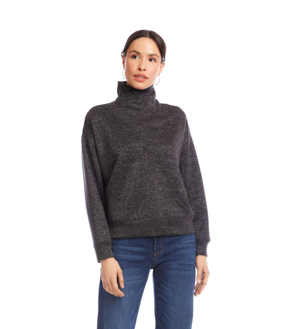 Long Sleeve Faux Wrap Turtleneck Top