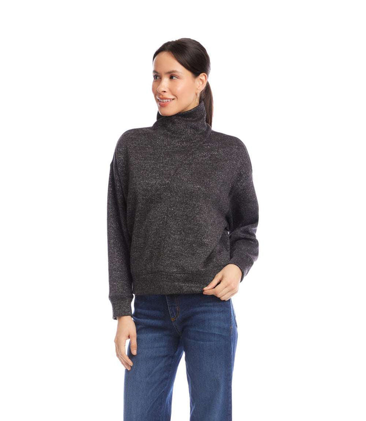 Long Sleeve Faux Wrap Turtleneck Top