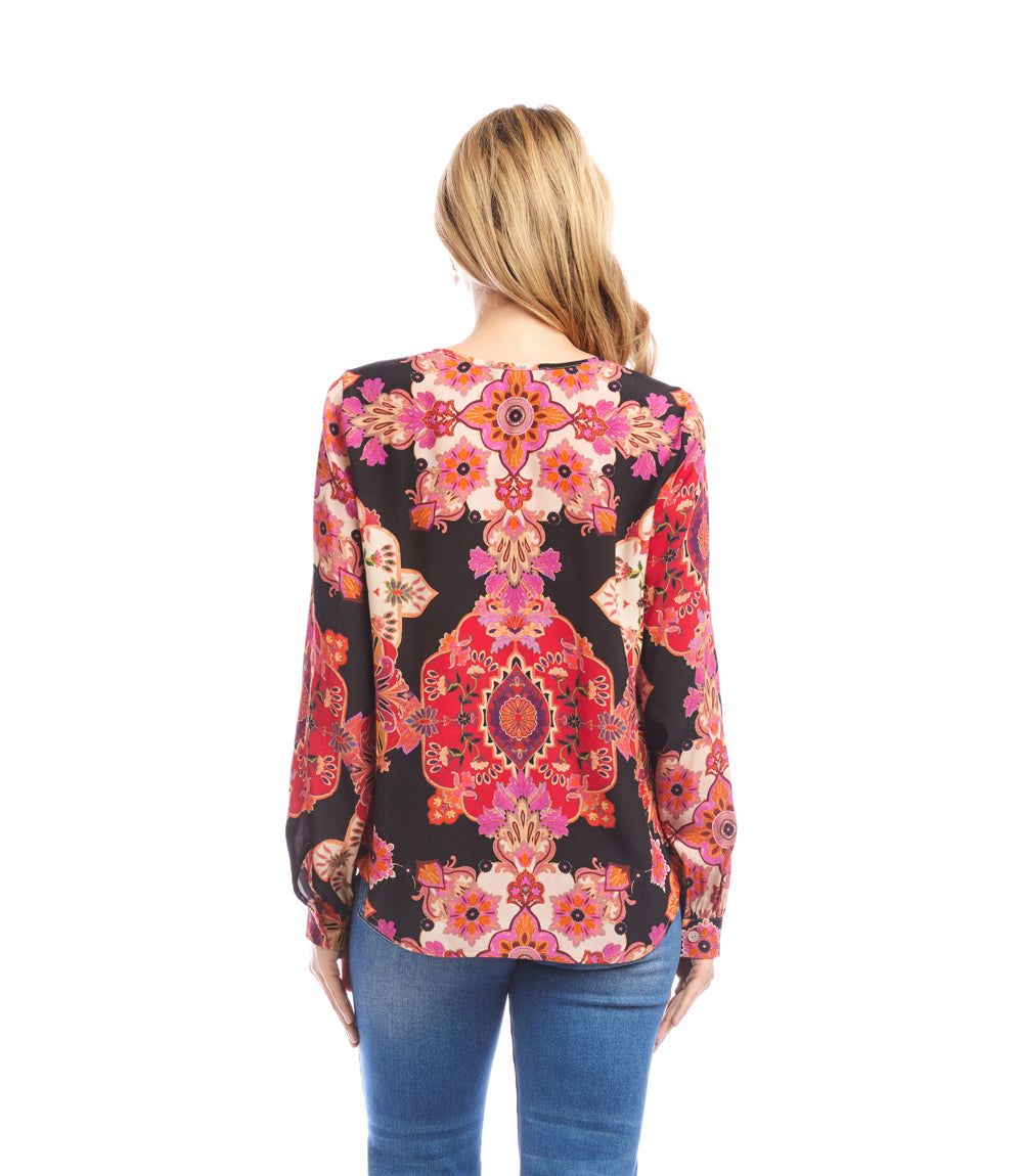 Petite Size Long Sleeve Shirred Blouse