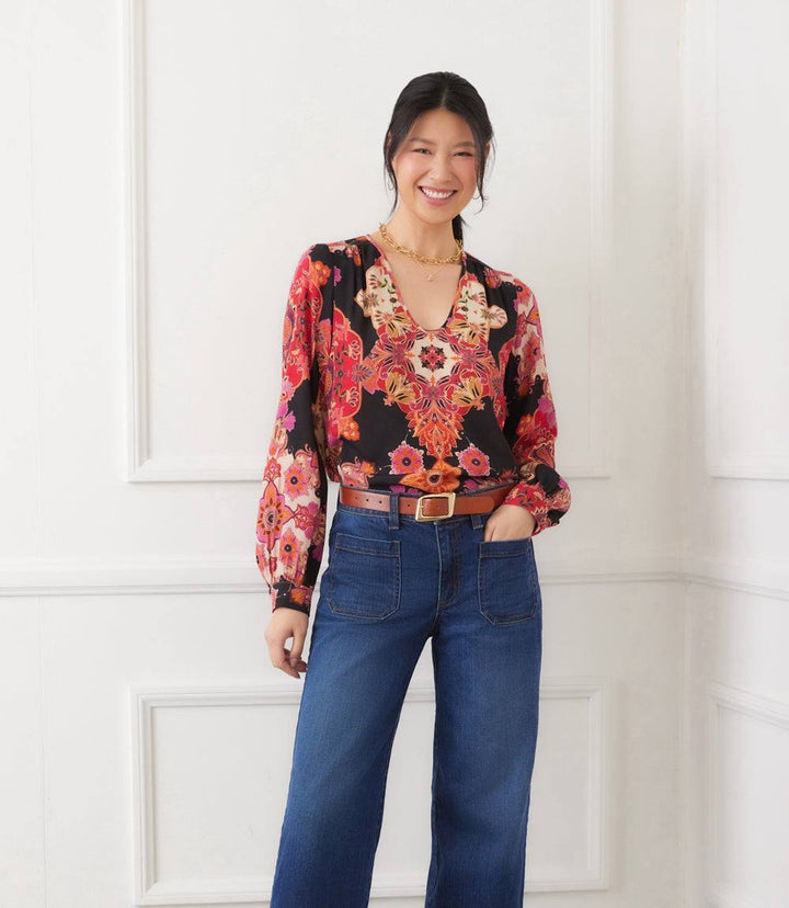 Long Sleeve Shirred Blouse