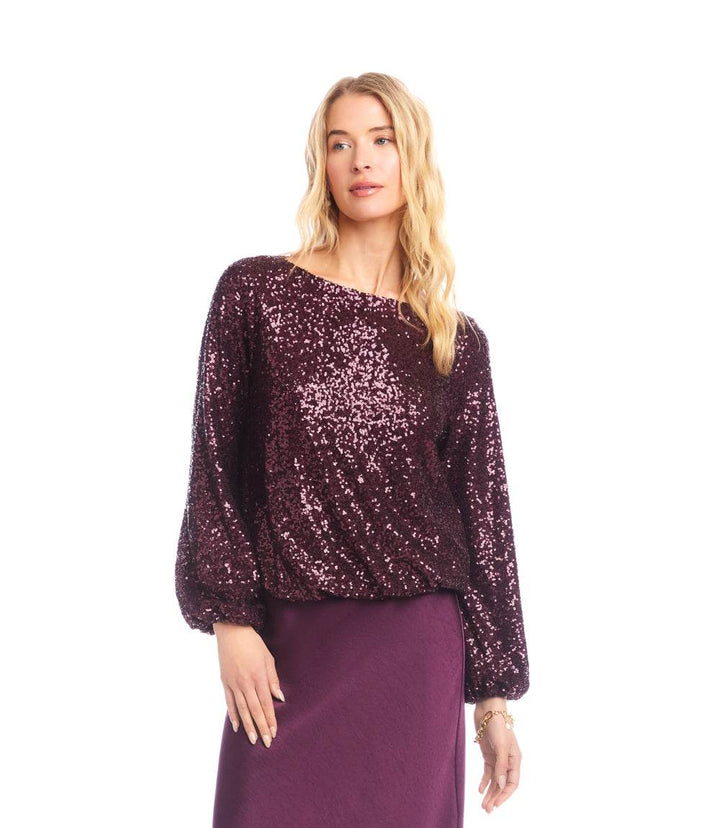 Blouson Sleeve Sequin Boatneck Top