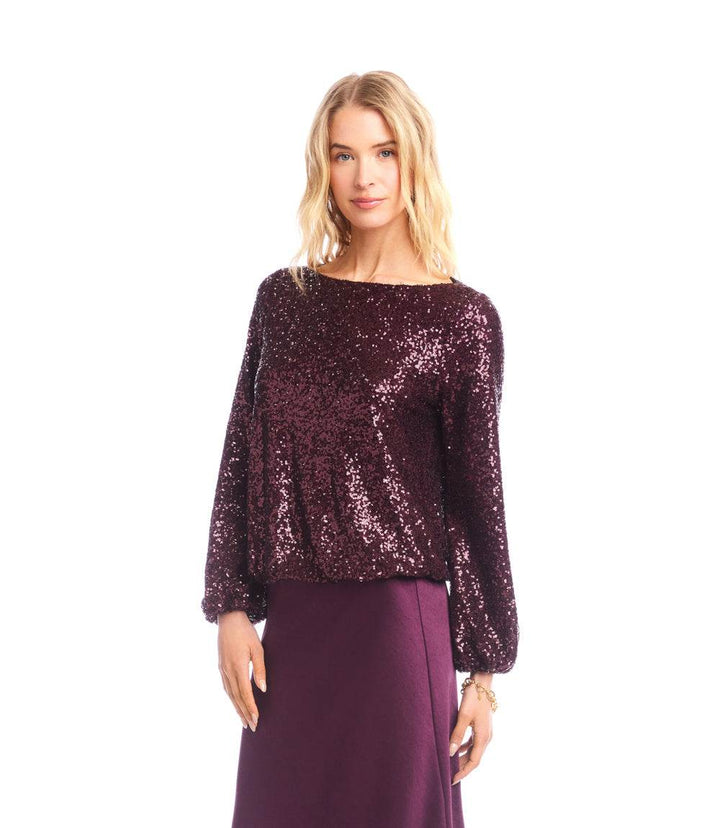 Blouson Sleeve Sequin Boatneck Top