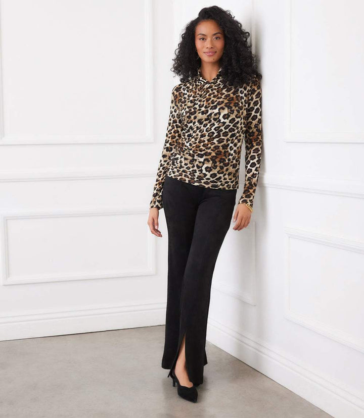 Petite Size Long Sleeve Crossover Side-Shirred Top