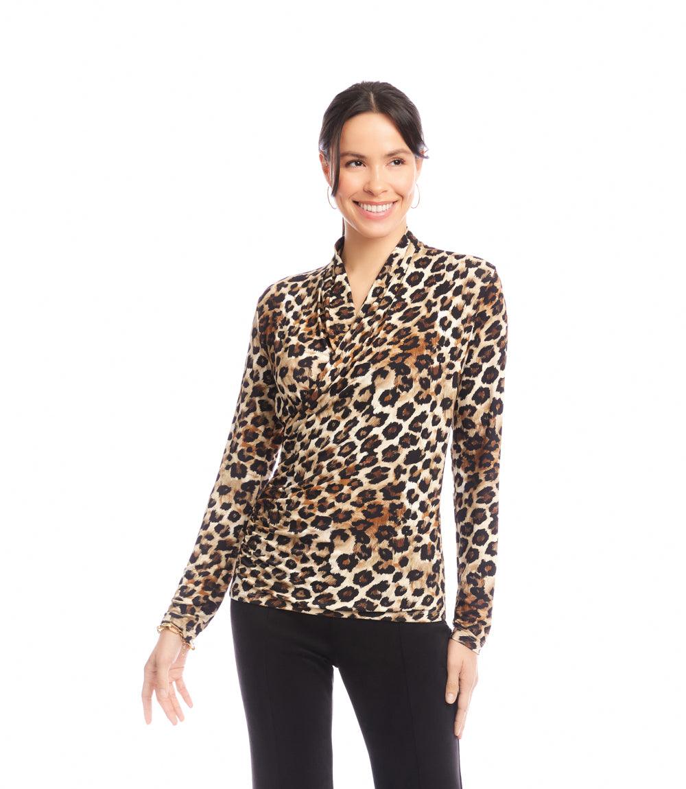 Petite Size Long Sleeve Crossover Side-Shirred Top