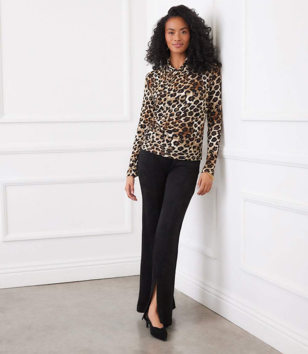 Long Sleeve Crossover Side-Shirred Top