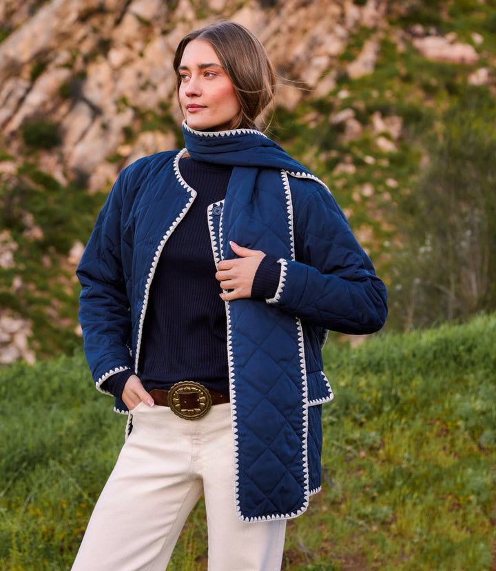 Edge Stitch Quilted Scarf Jacket