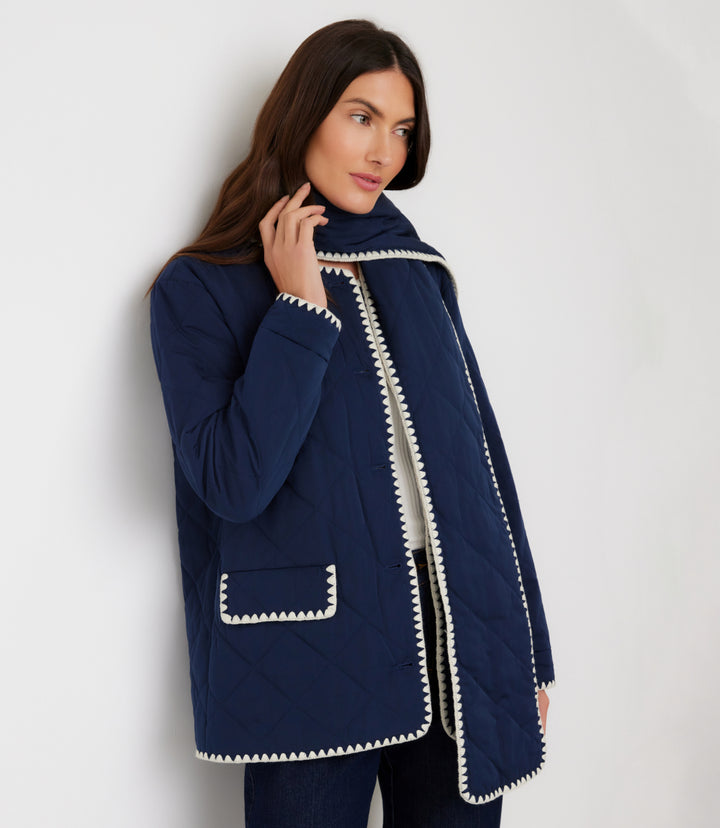 Edge Stitch Quilted Scarf Jacket