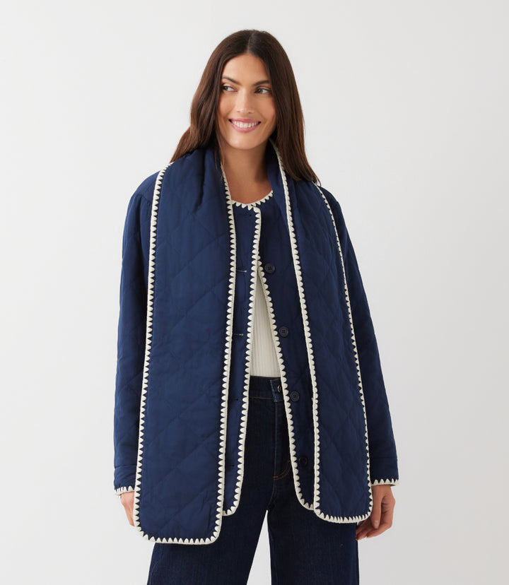 Edge Stitch Quilted Scarf Jacket