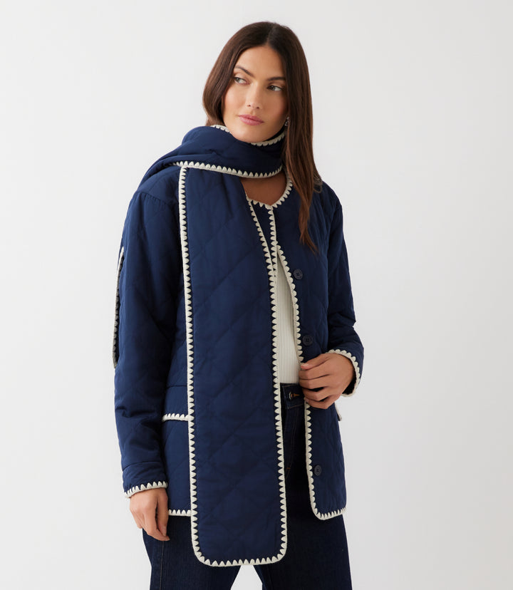 Edge Stitch Quilted Scarf Jacket