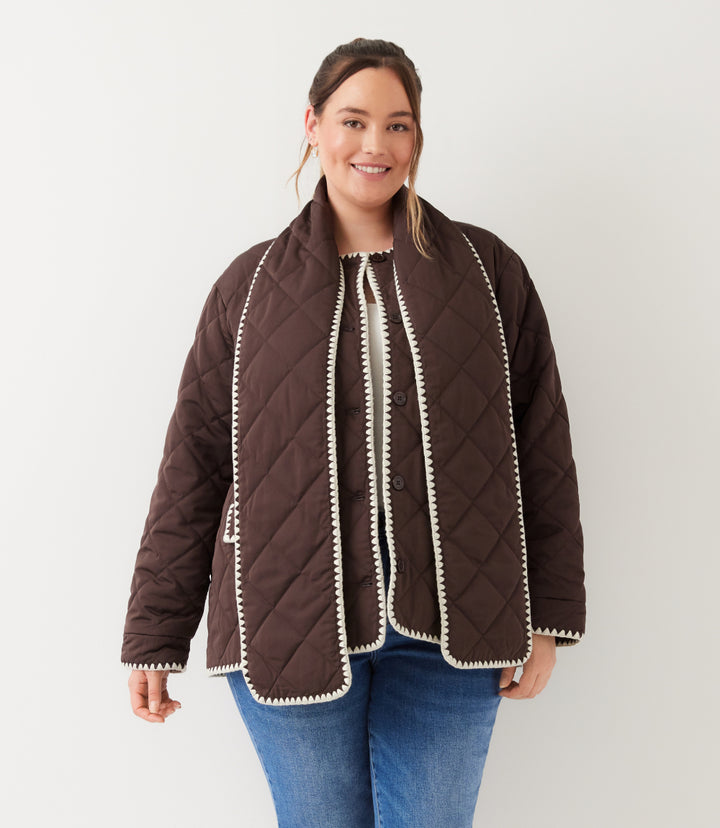 Plus Size Edge Stitch Quilted Scarf Jacket