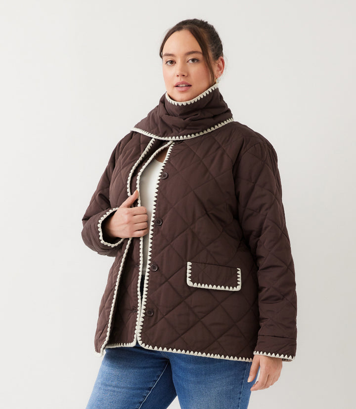 Plus Size Edge Stitch Quilted Scarf Jacket