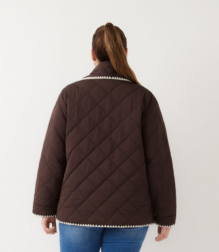 Plus Size Edge Stitch Quilted Scarf Jacket