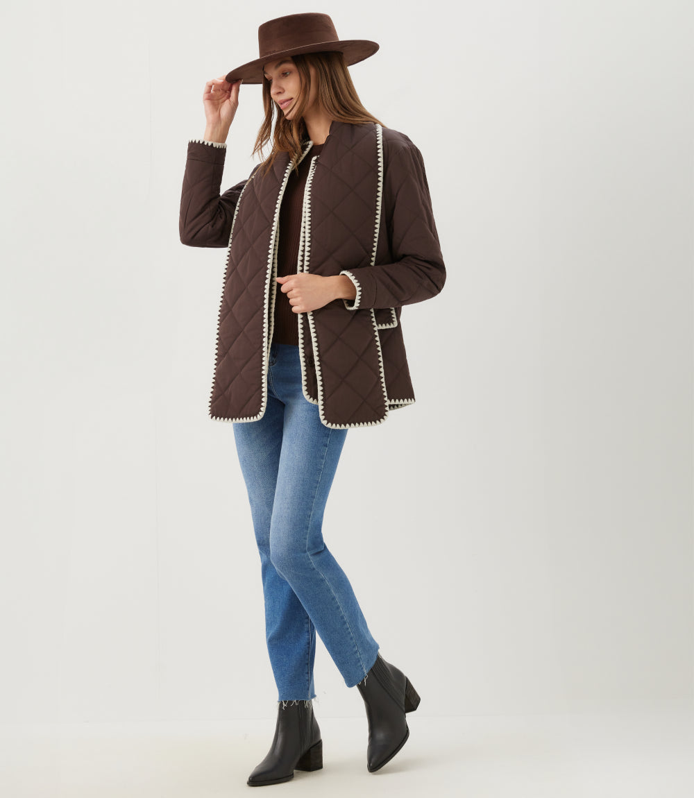 Edge Stitch Quilted Scarf Jacket