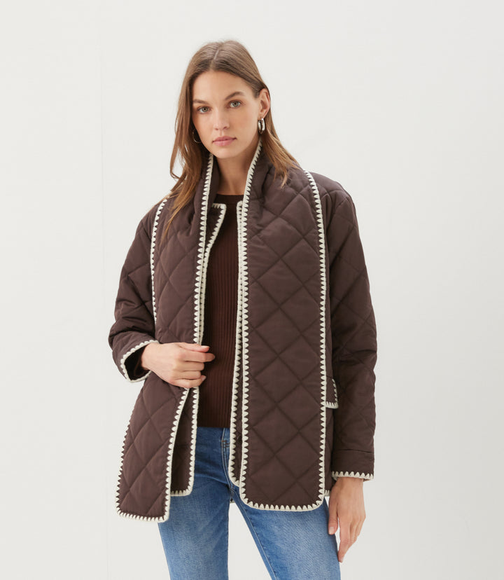 Edge Stitch Quilted Scarf Jacket